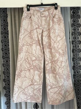 Light Pink Camo Branch-Print Wide Leg Jeans Refrain Los Angeles